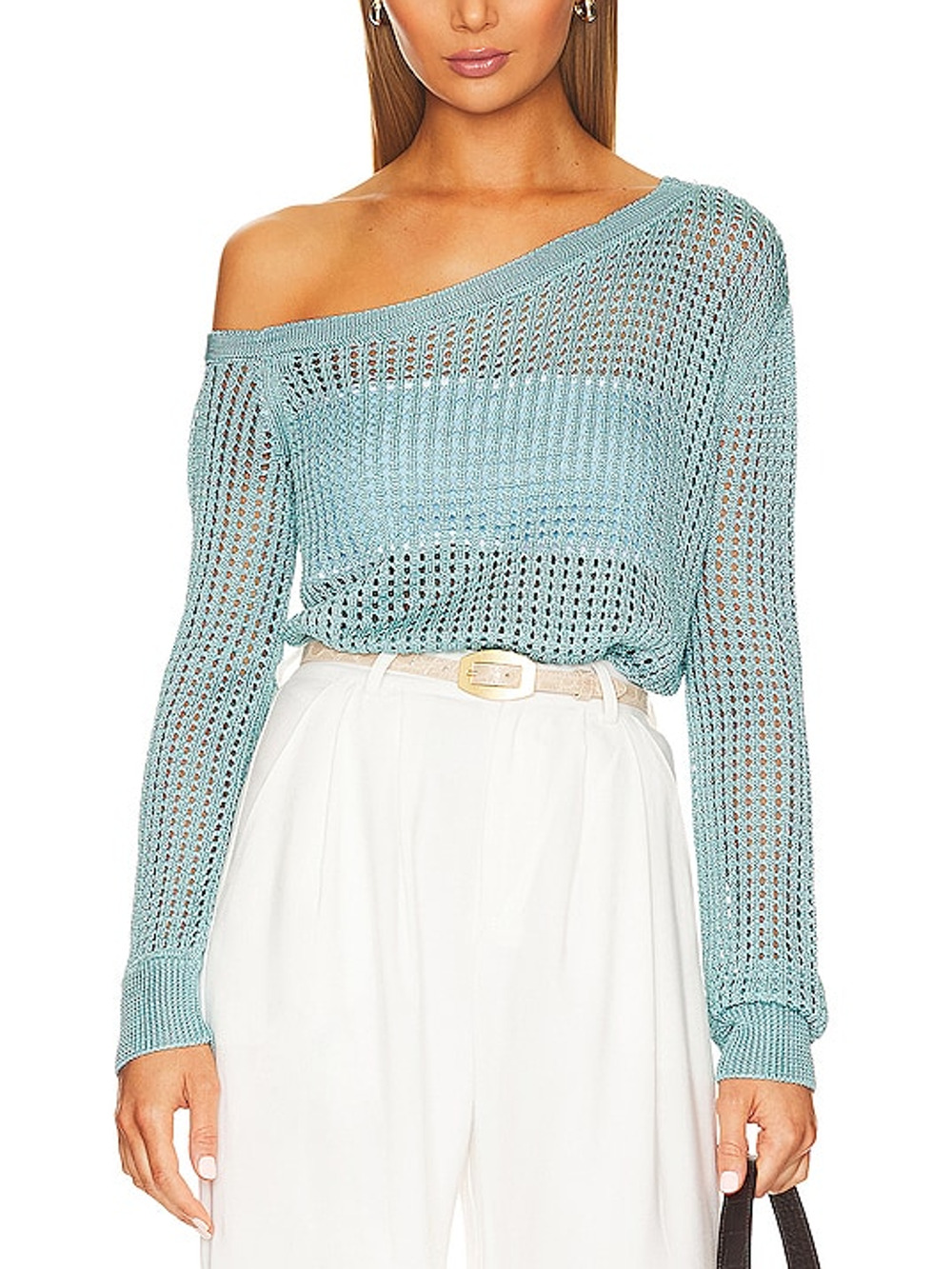 Lpa Open Knit Blue Leo Sweater Size M